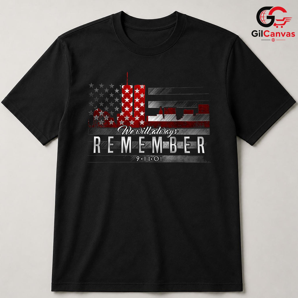 9-11 Memorial Remember Tee Shirt Unisex Patriotic Adult Gift For September Event
