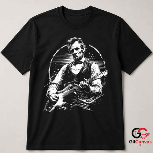 Abraham Lincoln Guitar T-Shirt Vintage Rock Band Music Unisex Graphic Tee