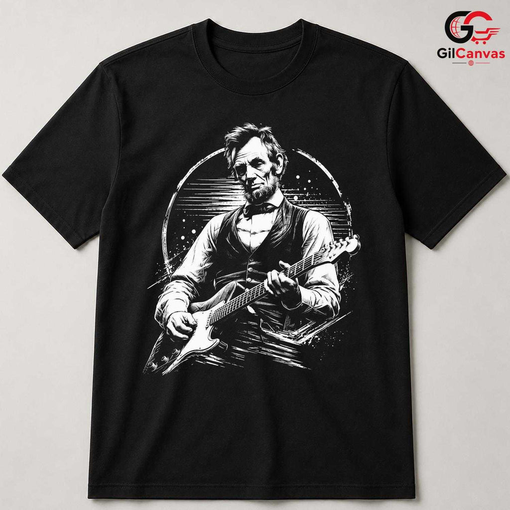 Abraham Lincoln Guitar T-Shirt Vintage Rock Band Music Unisex Graphic Tee