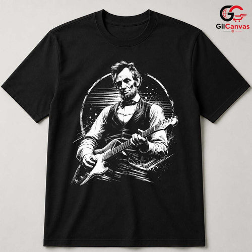 Abraham Lincoln Guitar T-Shirt Vintage Rock Band Music Unisex Graphic Tee
