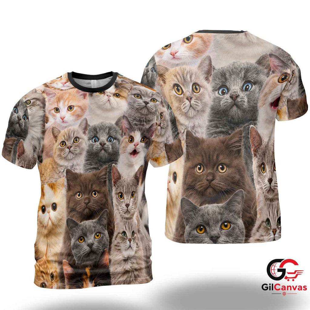 Adorable Cats 3D T-Shirt, Unisex Pet Lover Graphic Tee Gift For Animal Events