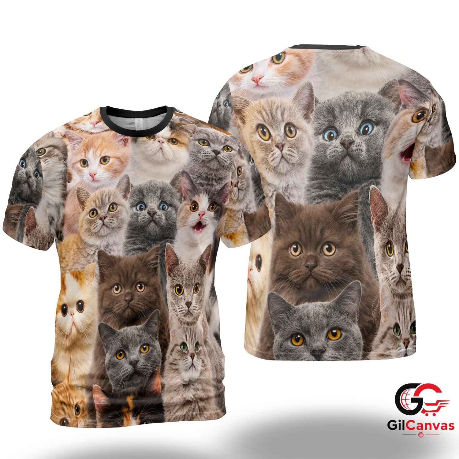 Adorable Cats 3D T-Shirt, Unisex Pet Lover Graphic Tee Gift For Animal Events