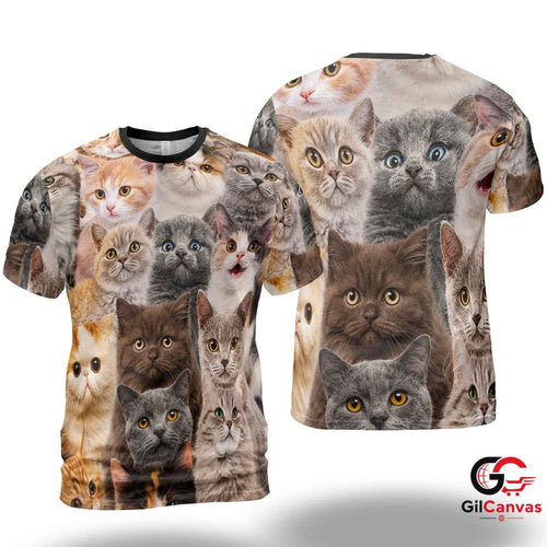 Adorable Cats 3D T-Shirt, Unisex Pet Lover Graphic Tee Gift For Animal Events