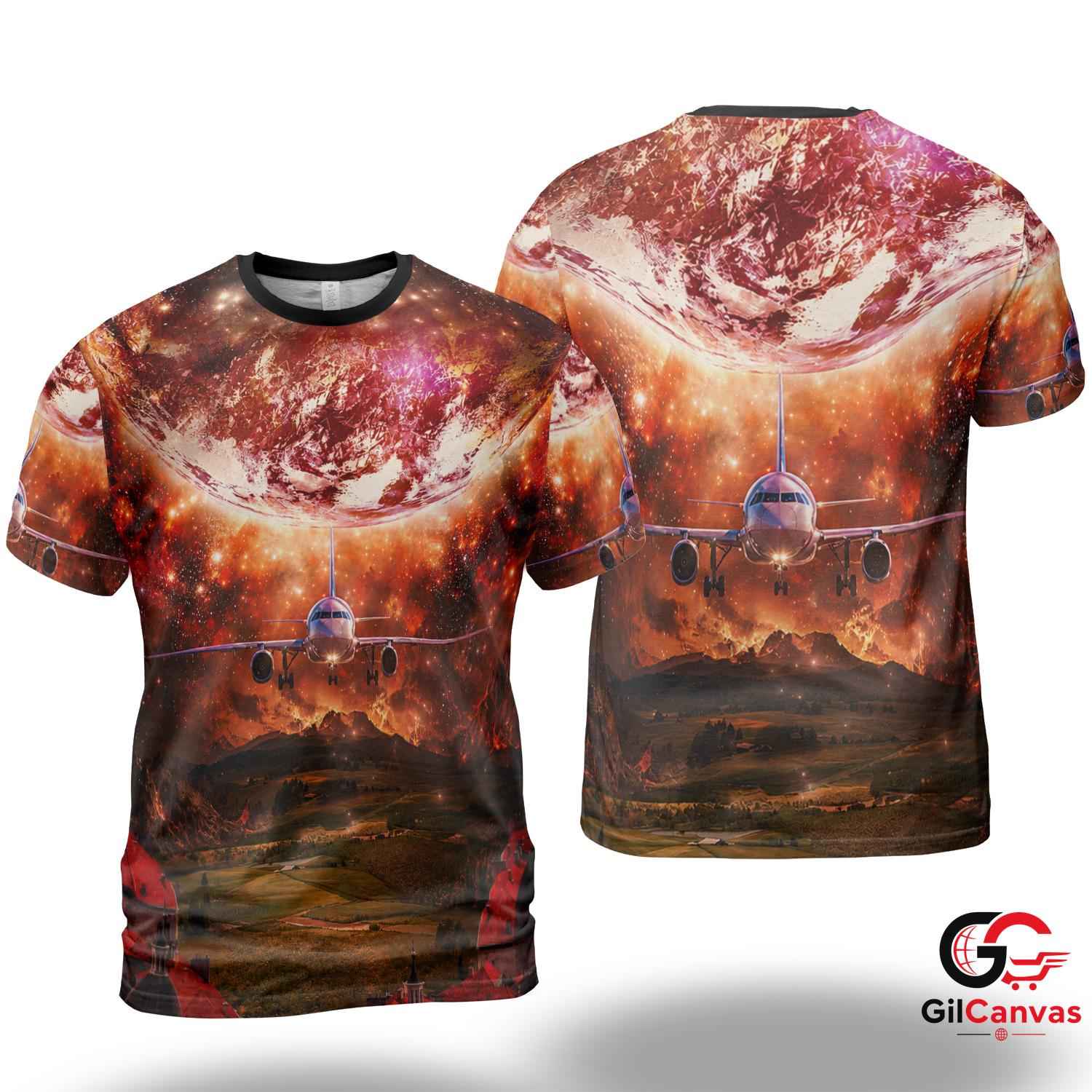 Airplane Cosmic 3D T-Shirt, Unisex Travel Adventure Graphic Tee For Explorers