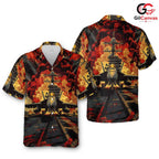 Airplane Graphic Hawaiian Tee, Casual Attire for Men Summer Beach Parties