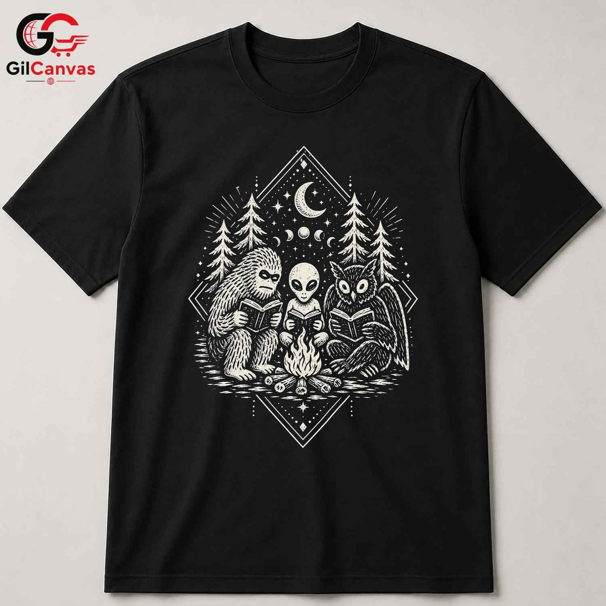 Alien Sasquatch Owl T-Shirt Unisex Cosplay Adventure Reading Stars Graphic Apparel