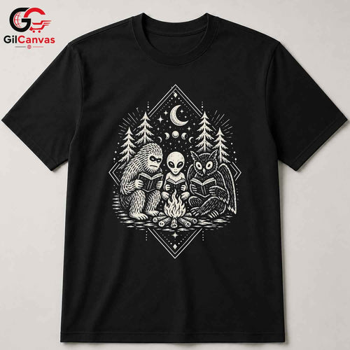 Alien Sasquatch Owl T-Shirt Unisex Cosplay Adventure Reading Stars Graphic Apparel
