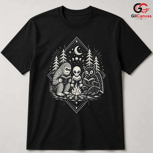 Alien Sasquatch Owl T-Shirt Unisex Cosplay Adventure Reading Stars Graphic Apparel