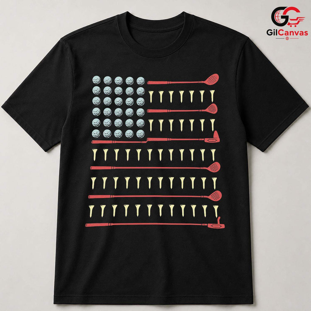 American Flag Golf T-Shirt Fourth Of July Patriot Unisex Golfer Graphic Apparel