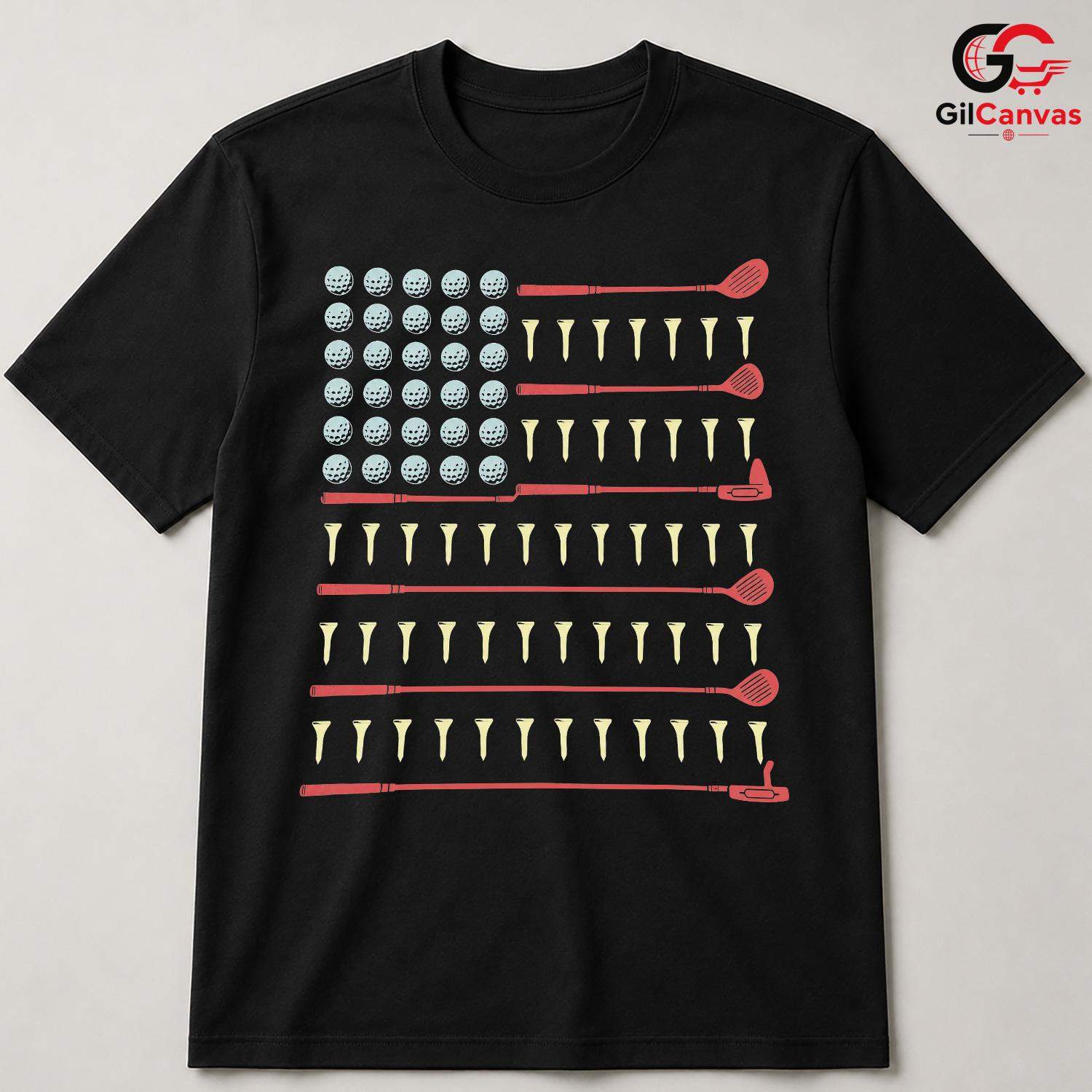 American Flag Golf T-Shirt Fourth Of July Patriot Unisex Golfer Graphic Apparel