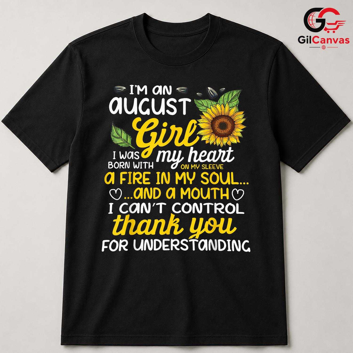 August Girl Sunflower T-Shirt Unisex Birthday Gift Idea For Women And Teens