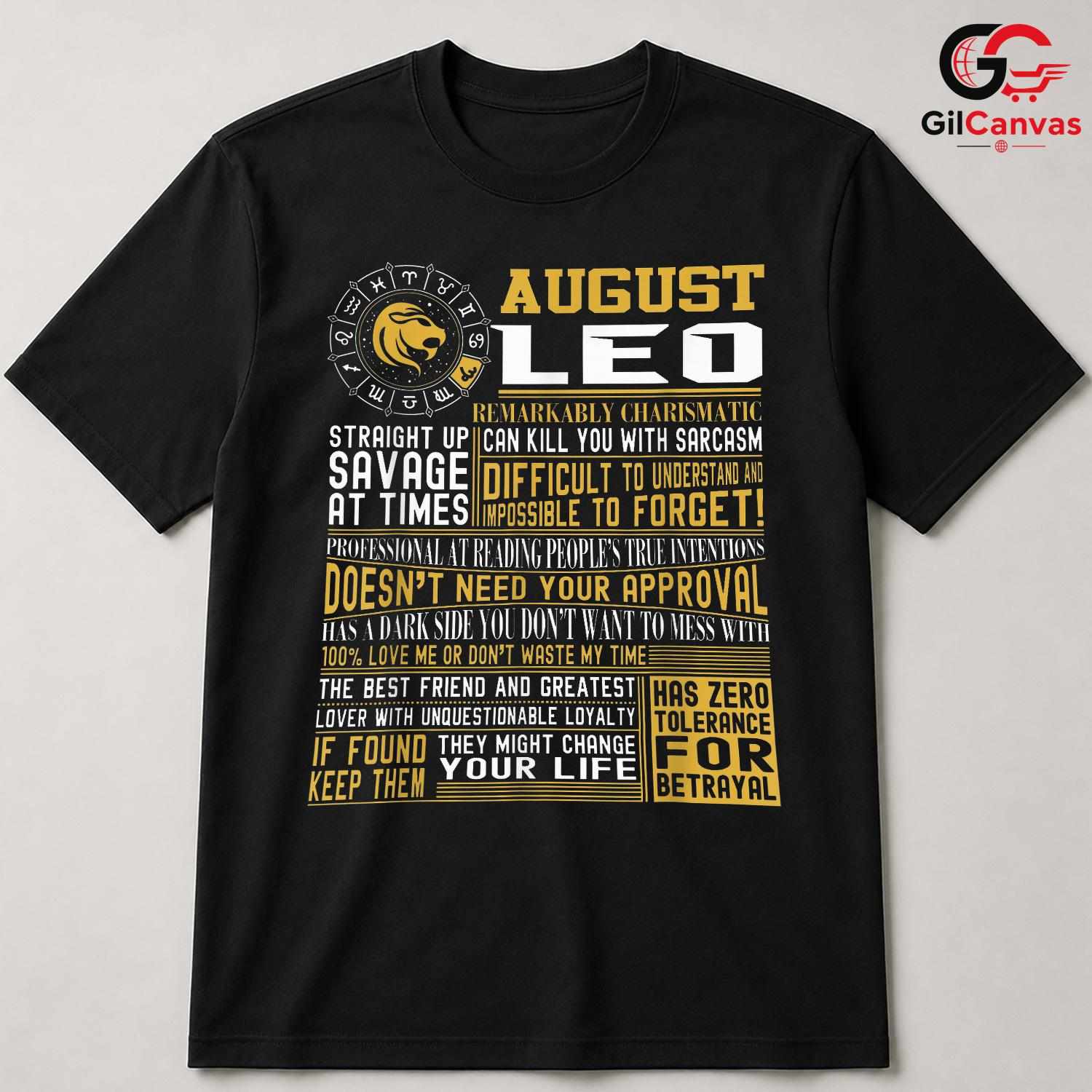 August Leo Astrology T-Shirt Unisex Fun Birthday Gift Idea For Zodiac Fan