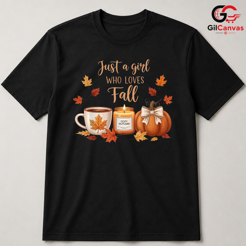 Autumn Girl Pumpkin Leaves Tee Unisex Cute Fall Season Celebration Gift Her