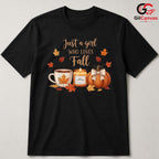 Autumn Girl Pumpkin Leaves Tee Unisex Cute Fall Season Celebration Gift Her