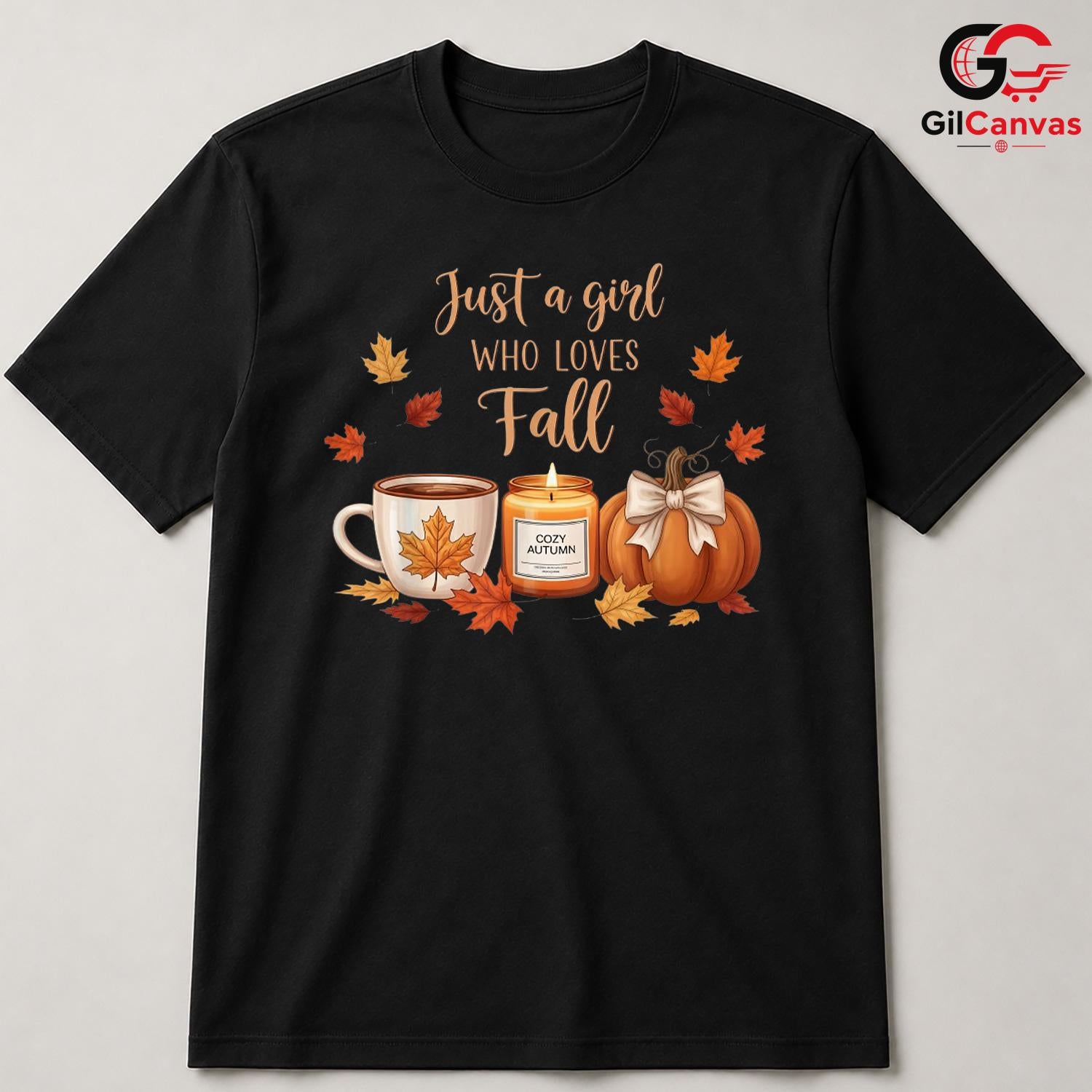 Autumn Girl Pumpkin Leaves Tee Unisex Cute Fall Season Celebration Gift Her