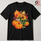 Autumn Harvest Sunflower T-Shirt Unisex Thanksgiving Fall Leaves Women Gift