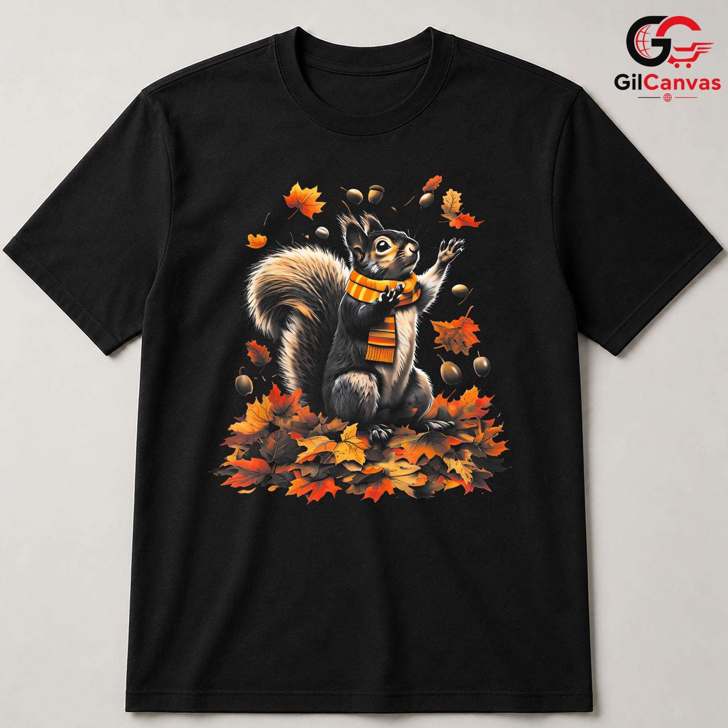 Autumn Squirrel Falling Leaf T-Shirt Unisex Cute Nature Animal Lover Fall Gift