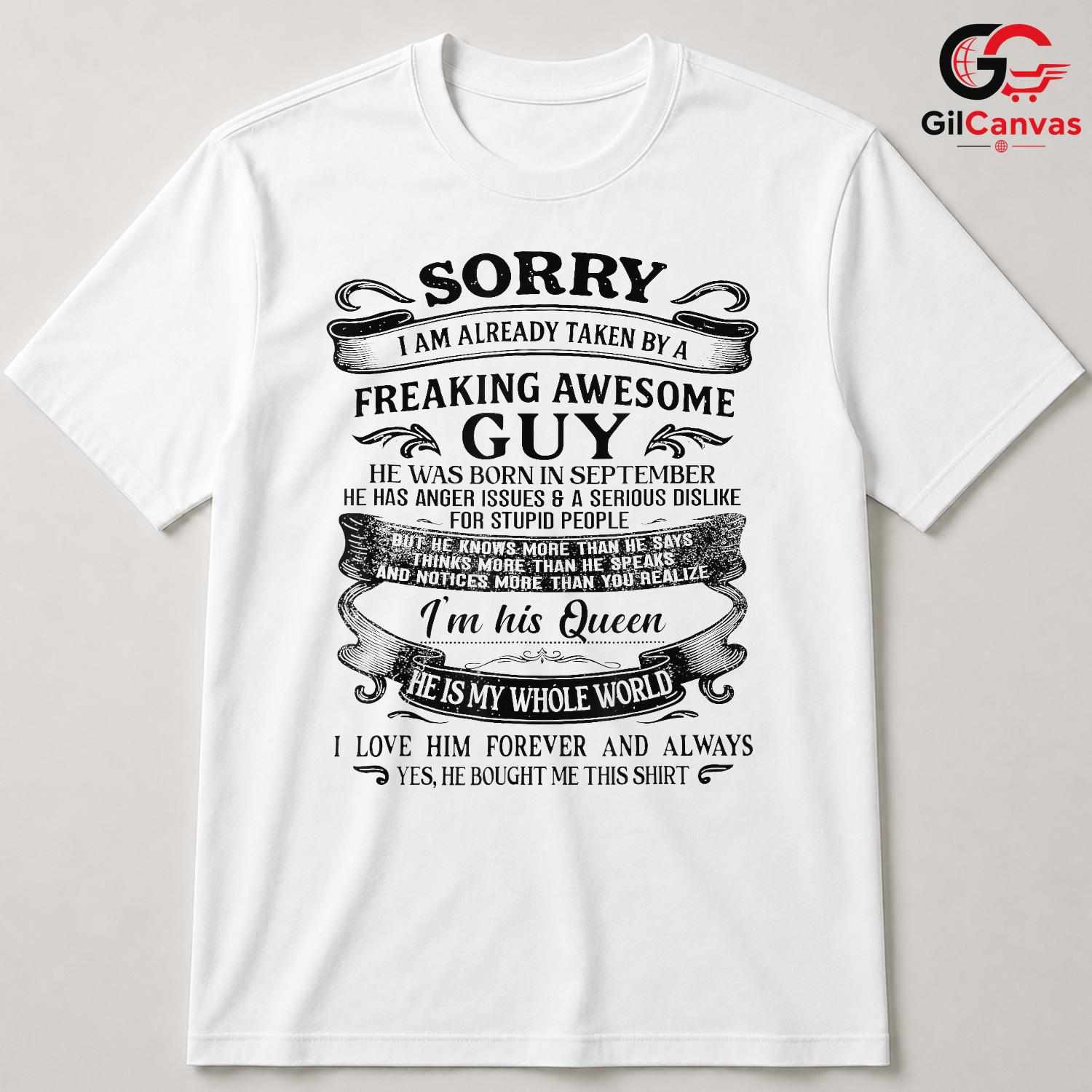 Awesome Guy Queen Fall T-Shirt Unisex September Birthday Relationship Gift