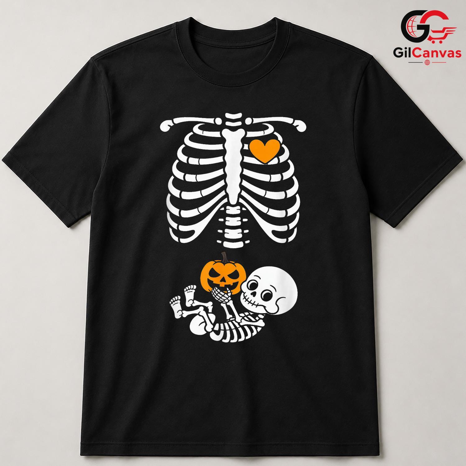 Baby Skeleton Pumpkin T-Shirt Unisex Cute Halloween Event Gift Idea For Kids