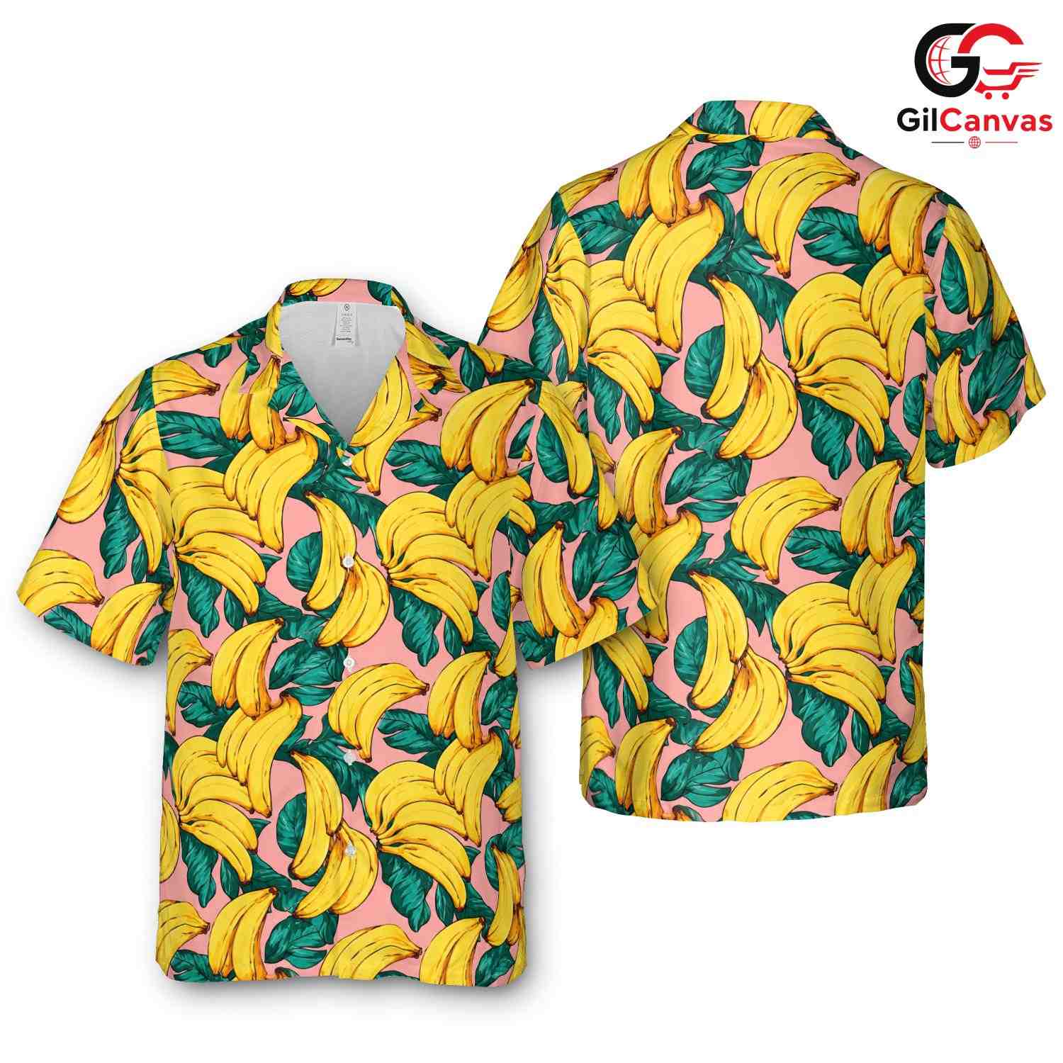 Banana Print Hawaiian Shirt, Tropical Style Men Beach Wear Summer Holidays