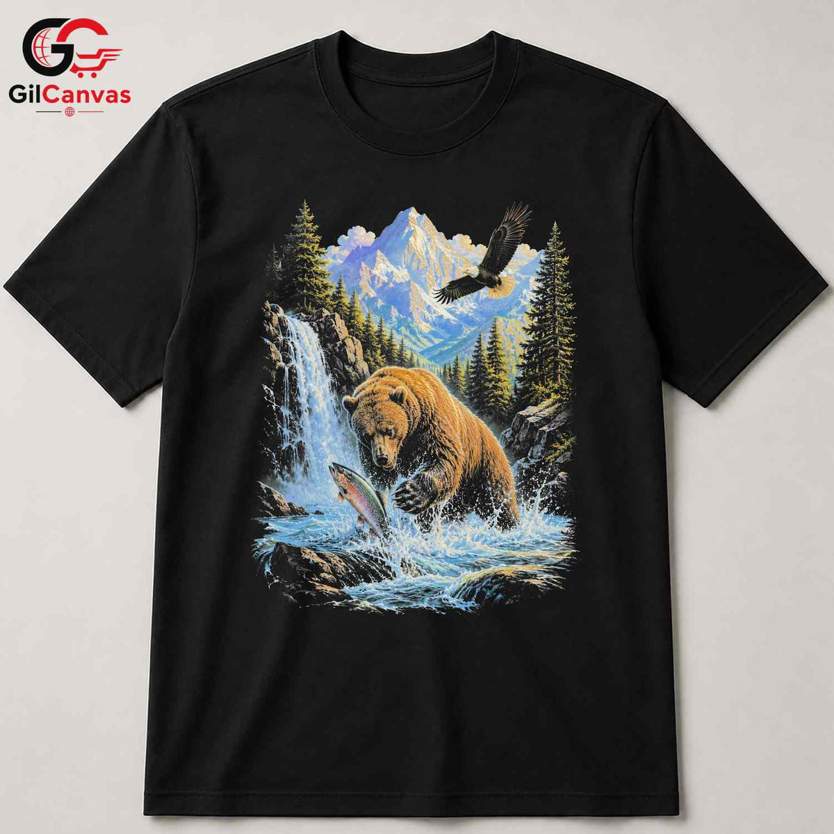 Bear Fishing Wildlife T-Shirt Nature Lover Outdoor Adventure Unisex Apparel
