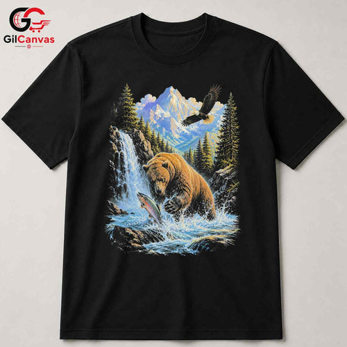 Bear Fishing Wildlife T-Shirt Nature Lover Outdoor Adventure Unisex Apparel
