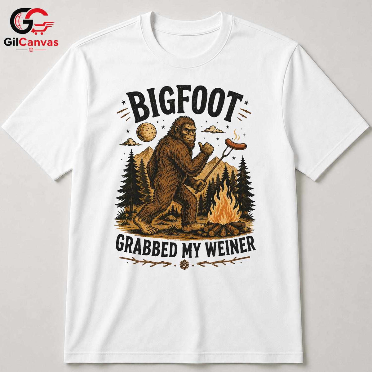 Bigfoot Camping T-Shirt Funny Outdoor Adventure Graphic Design Unisex Apparel
