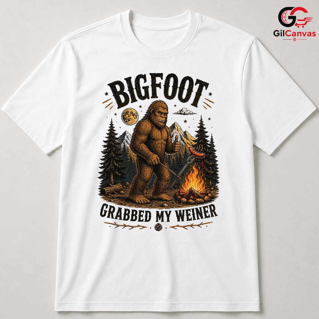 Bigfoot Camping T-Shirt Funny Outdoor Adventure Graphic Design Unisex Apparel