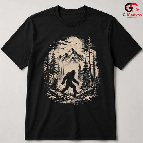 Bigfoot Forest Moon T-Shirt Wilderness Halloween Unisex Mountain Graphic Tee