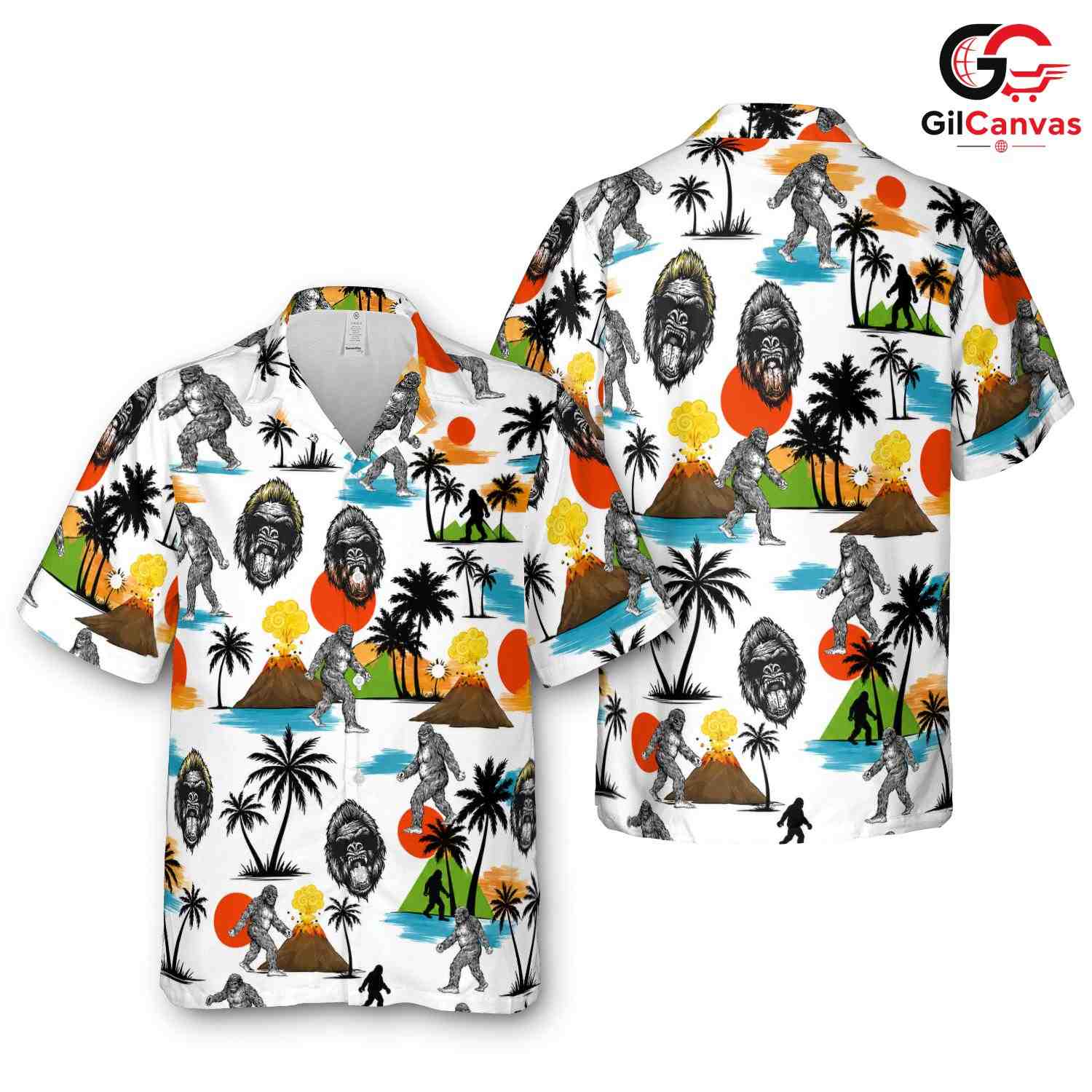 Bigfoot Print Hawaiian Shirt, Adventure Theme Men Apparel Summer Parties