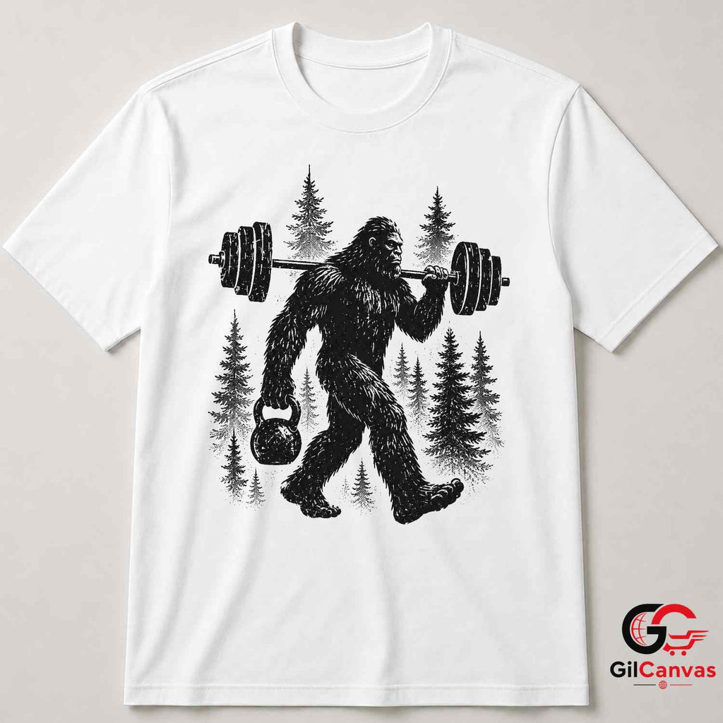Bigfoot Weightlifting T-Shirt Gym Workout Sasquatch Unisex Fitness Graphic Tee