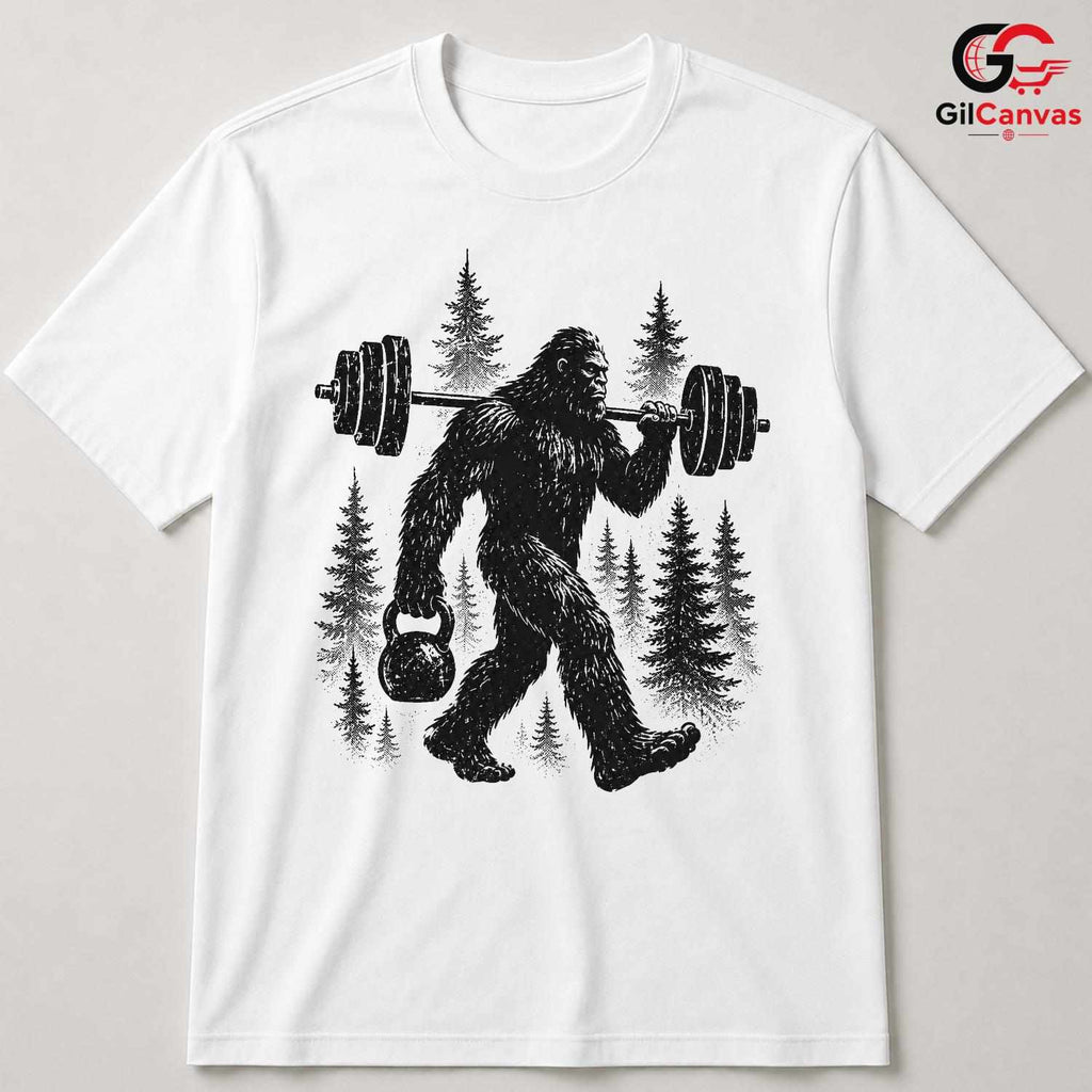 Bigfoot Weightlifting T-Shirt Gym Workout Sasquatch Unisex Fitness Graphic Tee
