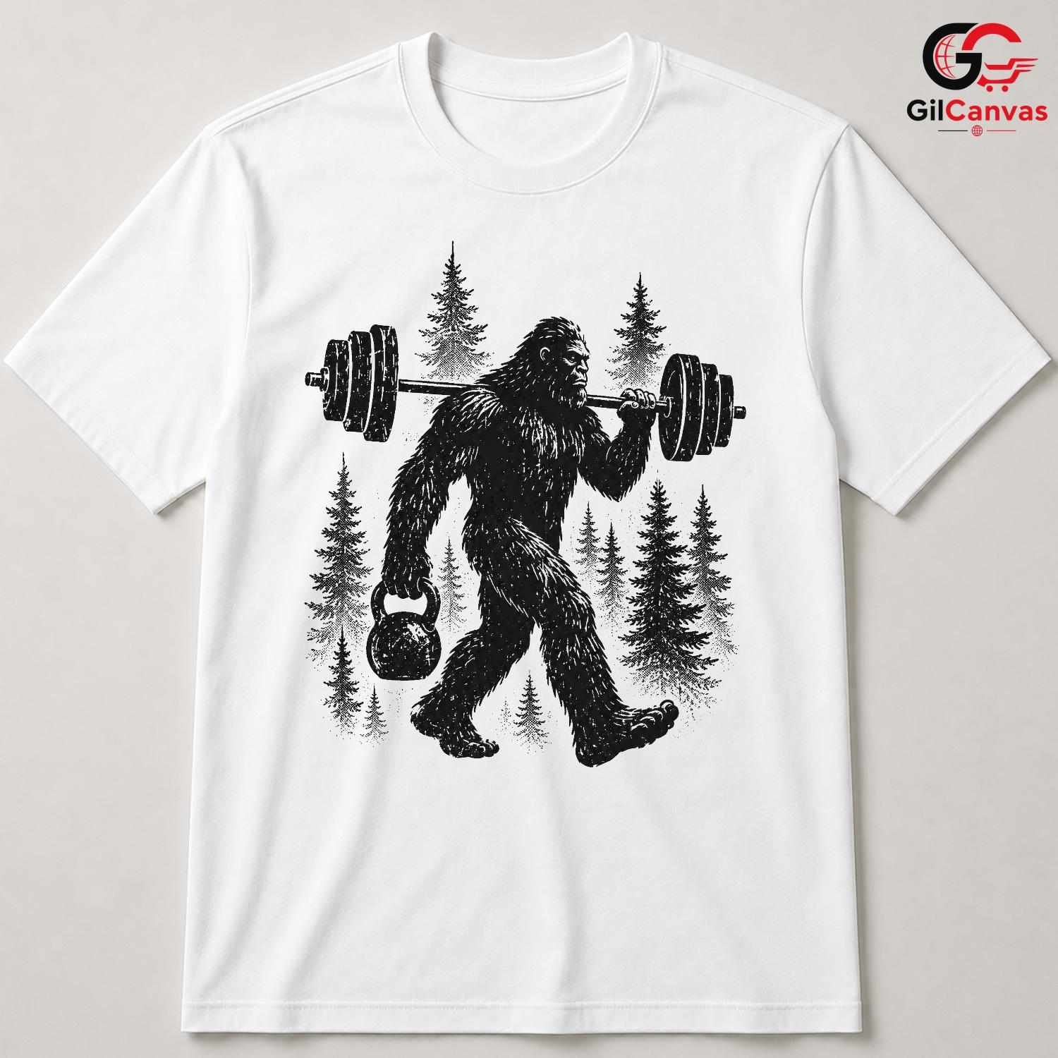 Bigfoot Weightlifting T-Shirt Gym Workout Sasquatch Unisex Fitness Graphic Tee