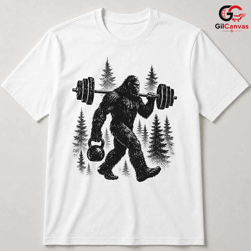 Bigfoot Weightlifting T-Shirt Gym Workout Sasquatch Unisex Fitness Graphic Tee
