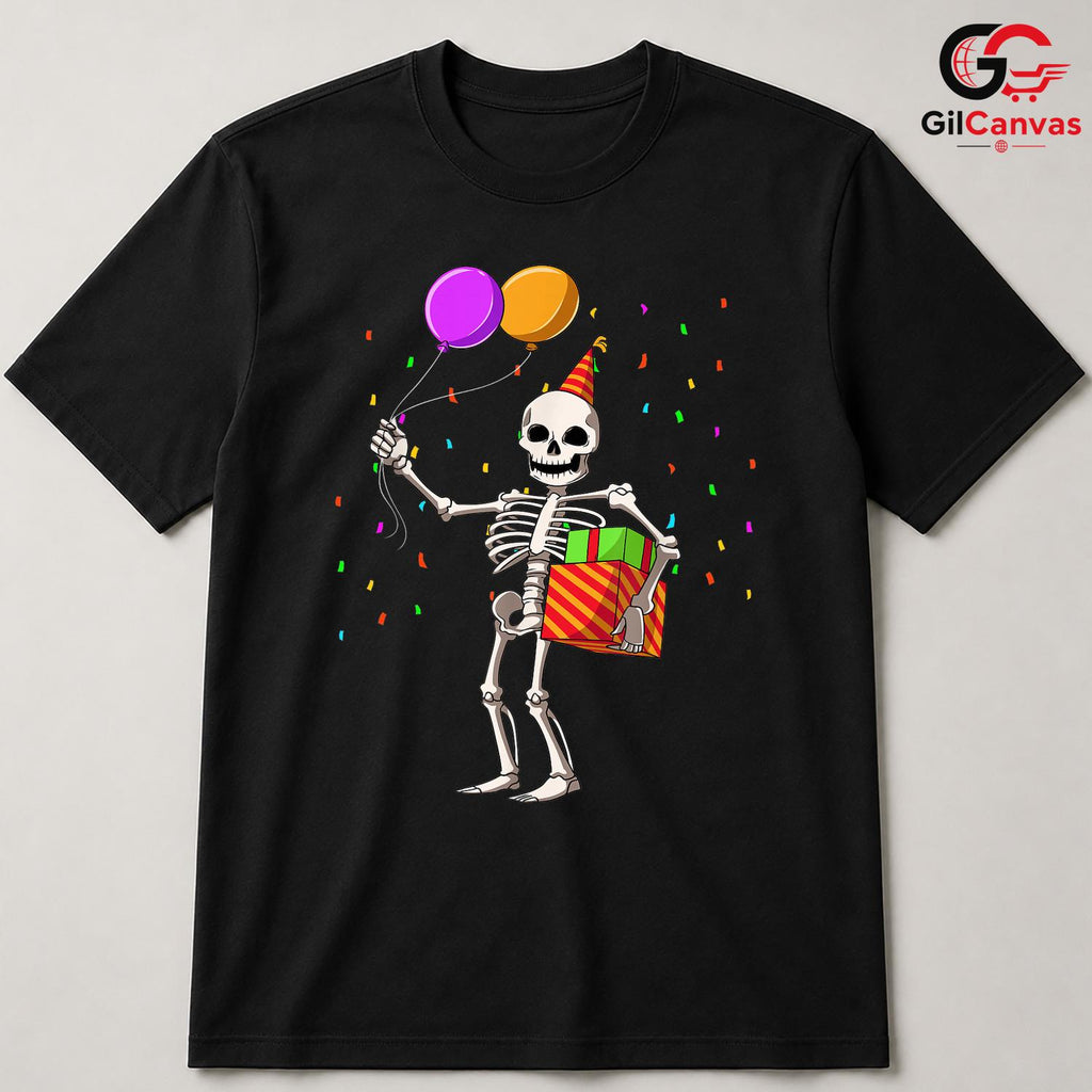 Birthday Skeleton Party Tee Shirt Unisex Funny Spooky Celebration Humorous Gift