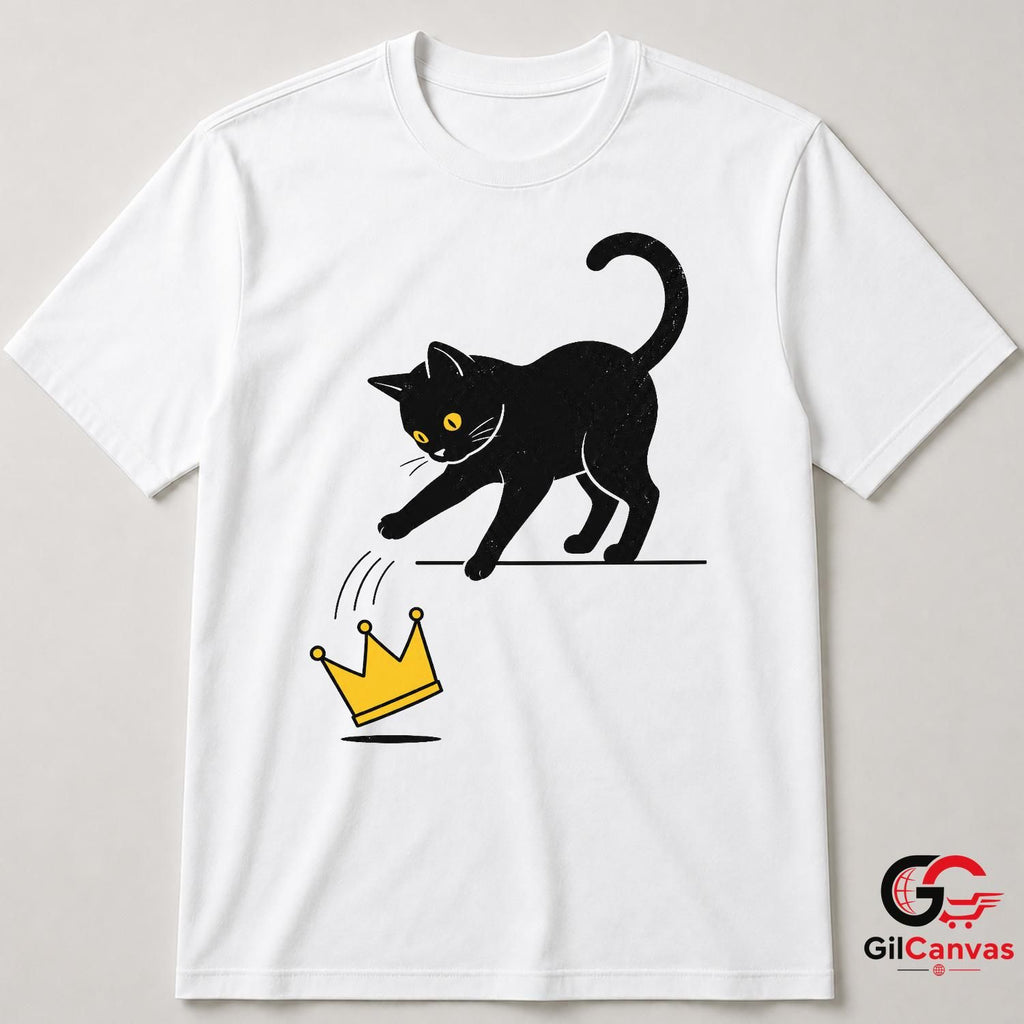 Black Cat Crown Graphic T-Shirt Cute Feline Lover Fun Unisex Casual Apparel