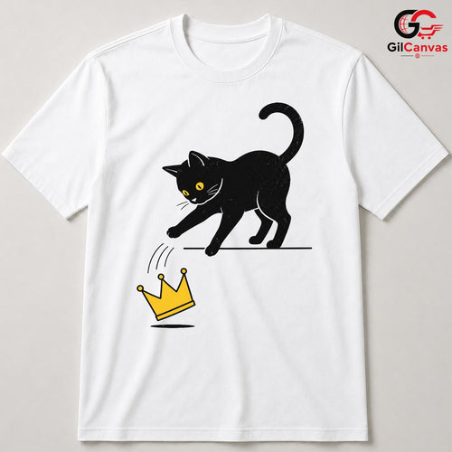 Black Cat Crown Graphic T-Shirt Cute Feline Lover Fun Unisex Casual Apparel
