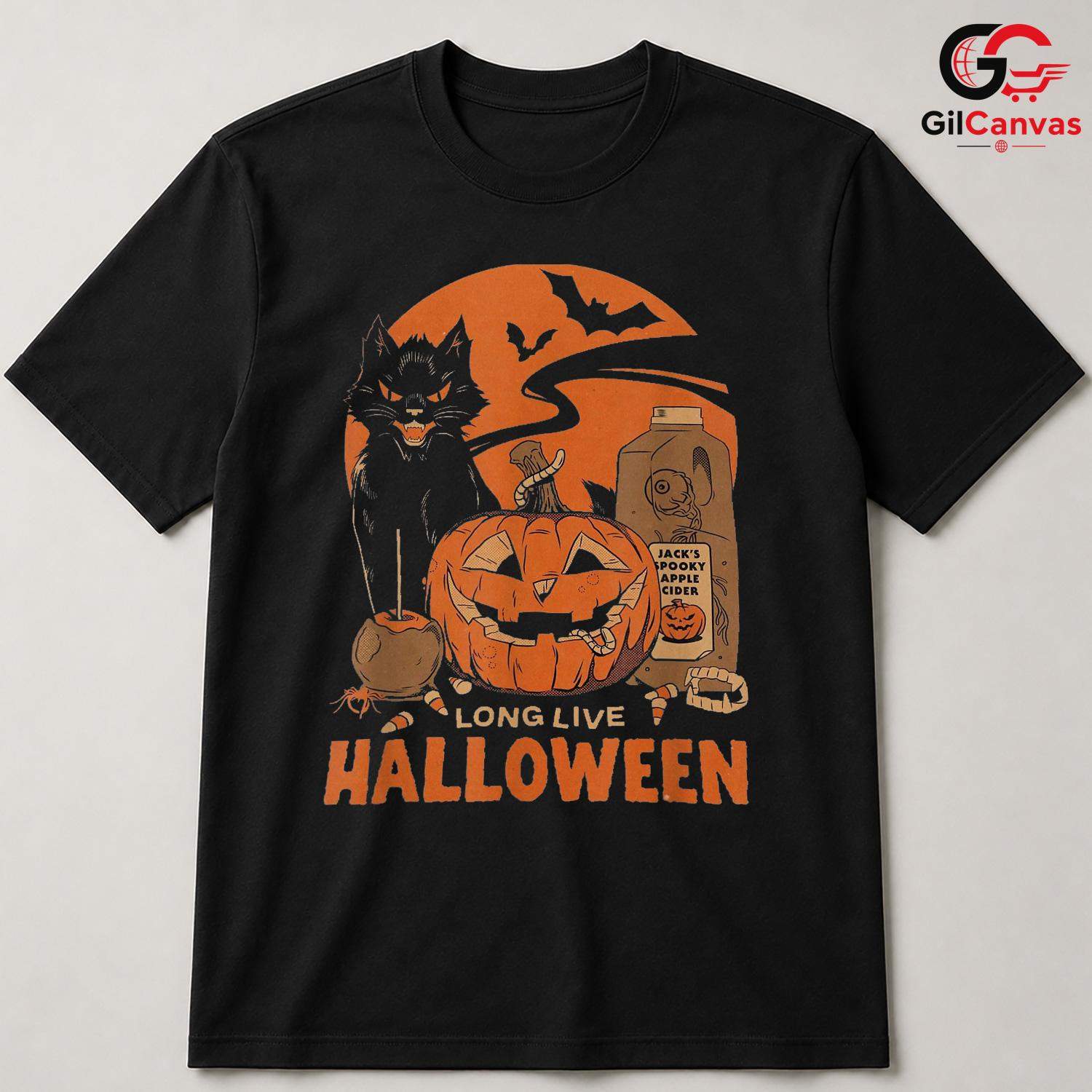 Black Cat Pumpkin Spooky T-Shirt Unisex Fun Halloween Gift Idea For Adults