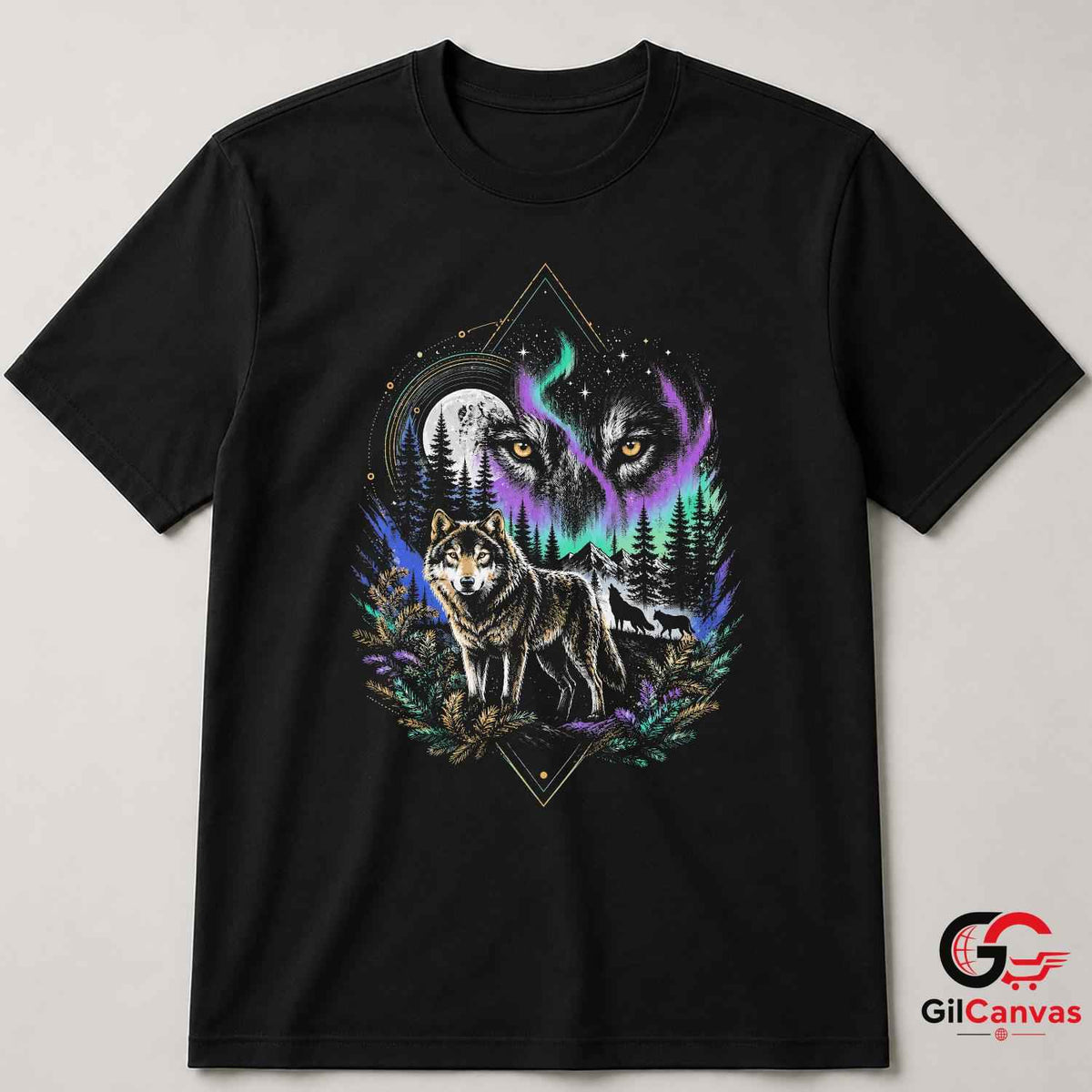Black Forest Wolf Tee Shirt Nature Lover Camping Adventure Unisex Apparel