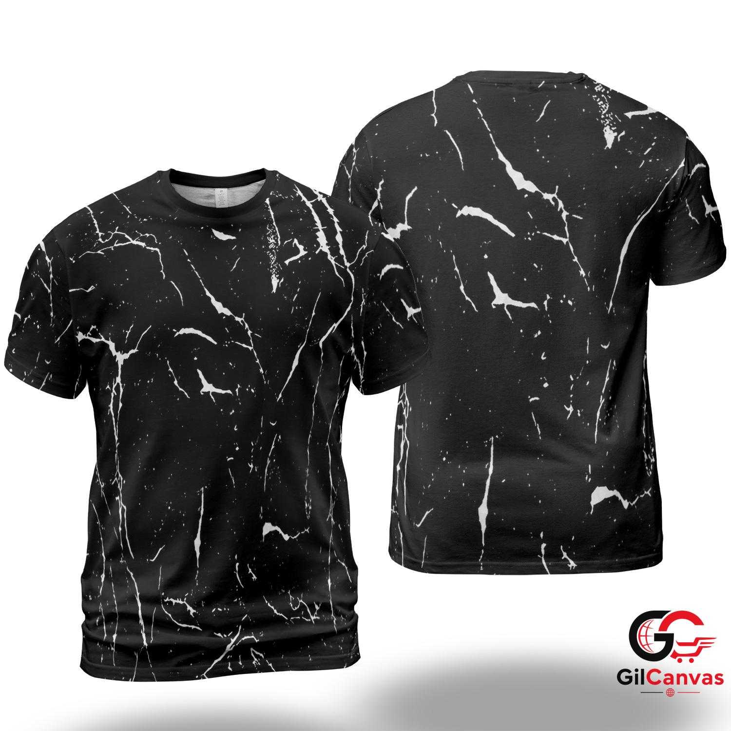 Black Marble Print 3D T-Shirt, Trendy Unisex Casual Graphic Tee Gift Everyday