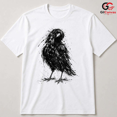 Black Raven Halloween T-Shirt Unisex Spooky Bird Design Graphic Apparel Fun Tee