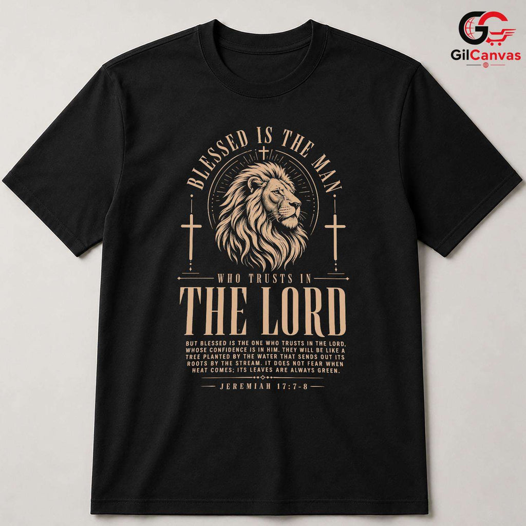 Blessed Man Lion Cross T-Shirt Christian Faith Religious Unisex Easter Gift Tee