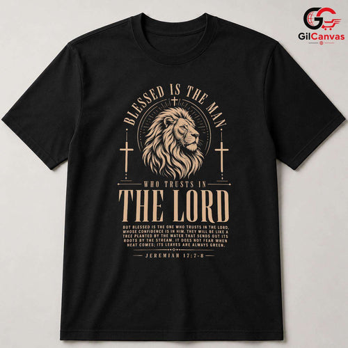 Blessed Man Lion Cross T-Shirt Christian Faith Religious Unisex Easter Gift Tee