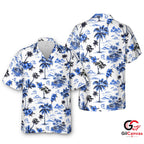 Blue Floral Design Hawaiian Tee Unisex Tropical Vacation Summer Beachwear Fit