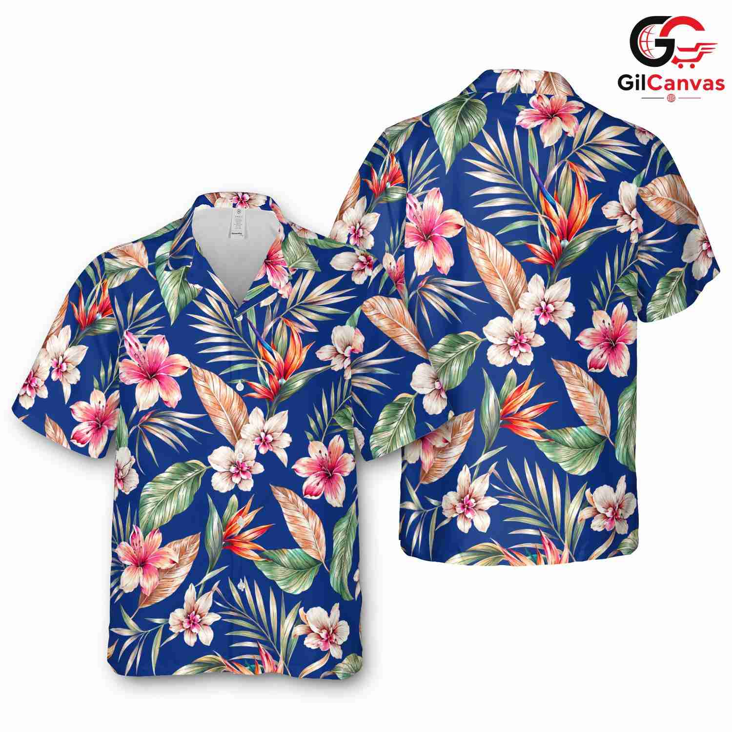 Blue Floral Palm Leaf Aloha Shirt, Casual Unisex Wear For Summer Vacations