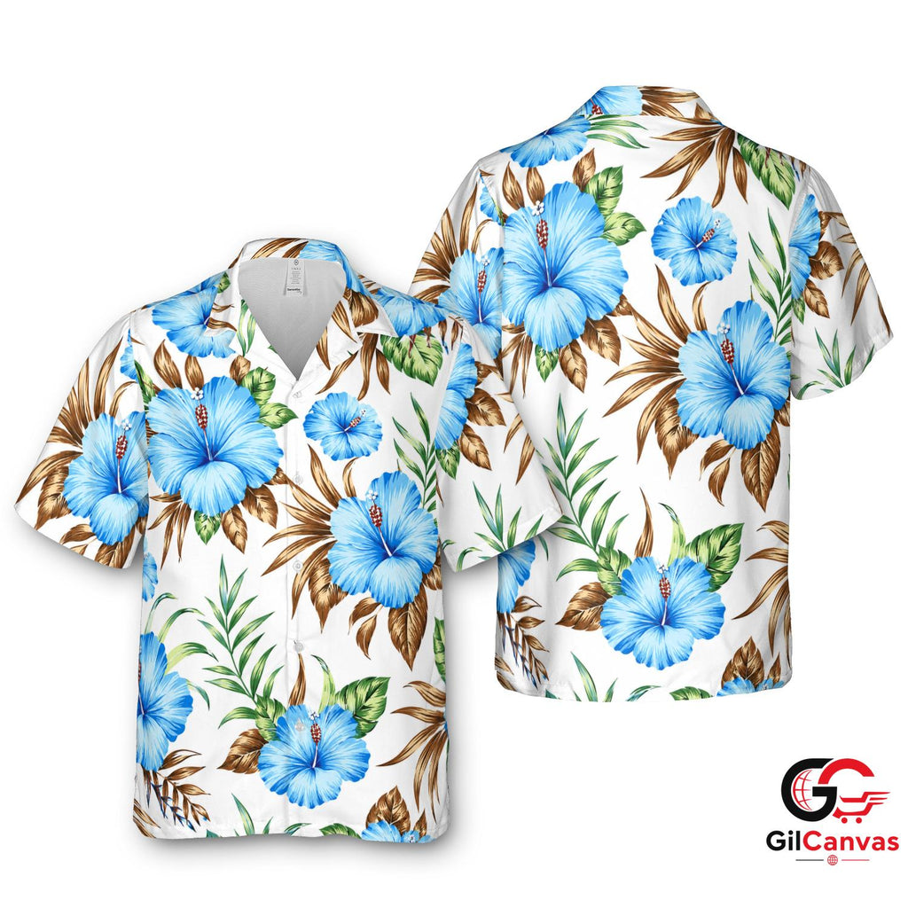 Blue Hibiscus Hawaiian Shirt For Summer Vacations Men Beachwear Apparel