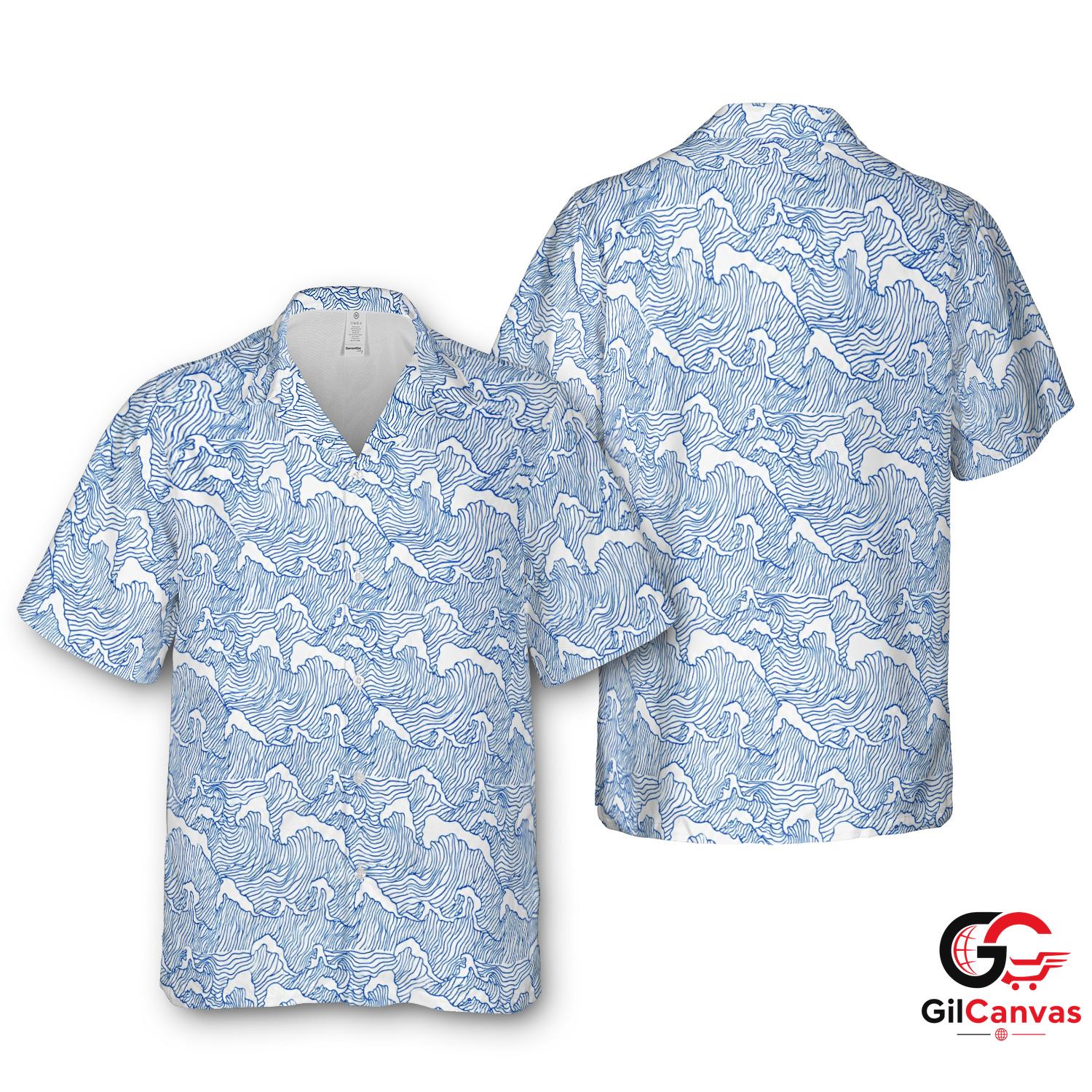 Blue Ocean Wave Hawaiian Shirt For Unisex Summer Beachwear Casual Swimwear Top