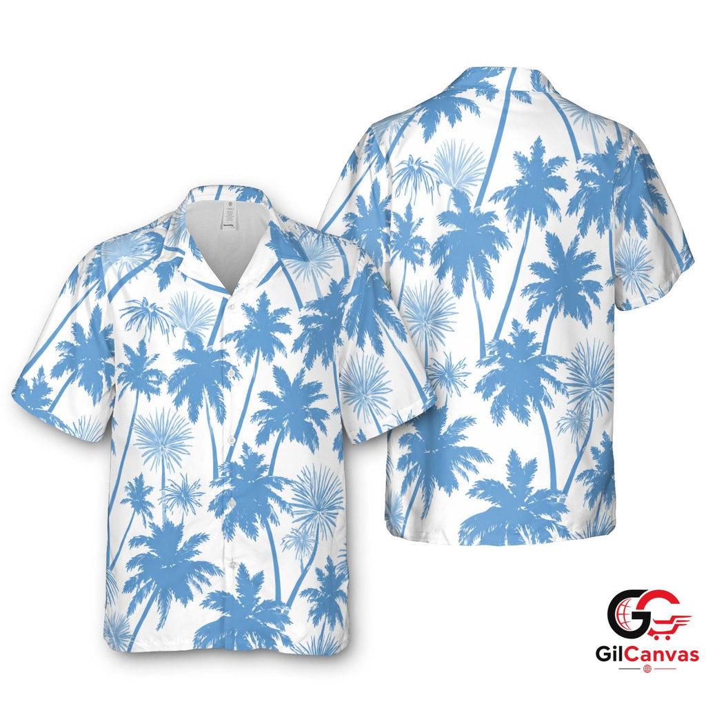 Blue Palm Tree Hawaiian Shirt For Beach Vacation Unisex Summer Casual Outfit