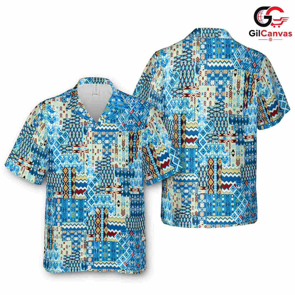 Blue Pattern Beach Shirt Men, Casual Outfit Suitable for Summer Vacation