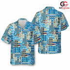 Blue Pattern Beach Shirt Men, Casual Outfit Suitable for Summer Vacation